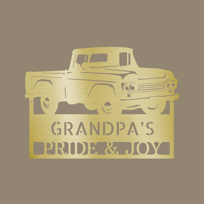 Grandpas Pickup Truck Custom Made Metal Signs - Gold Classic Truck Metal Wall Art Decor | Home Accent Studio