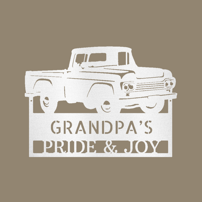 Grandpas Pickup Truck Custom Made Metal Signs - White Classic Truck Metal Wall Art Decor | Home Accent Studio