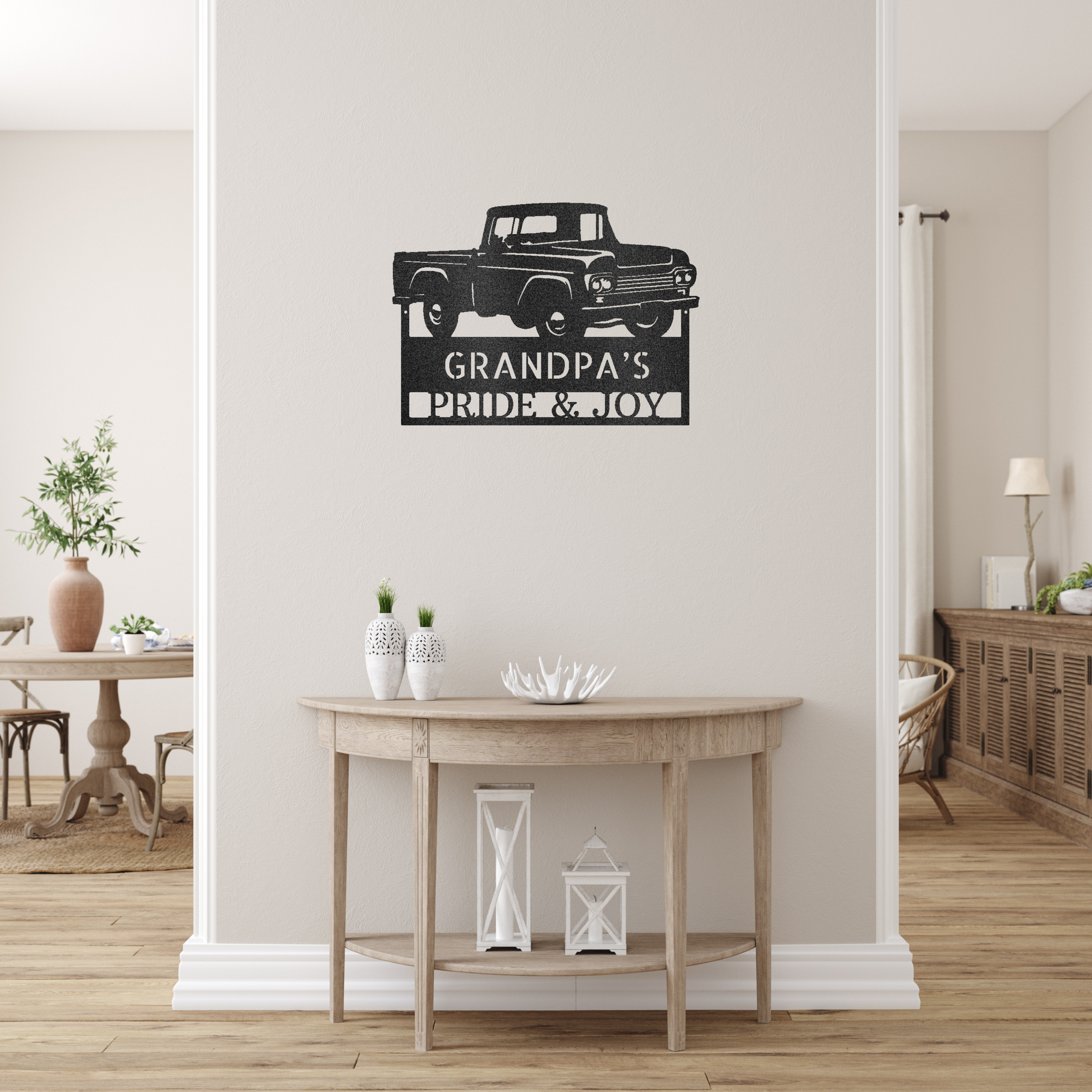 Grandpas Pickup Truck Custom Made Metal Signs - Black Classic Truck Metal Wall Art Decor | Home Accent Studio