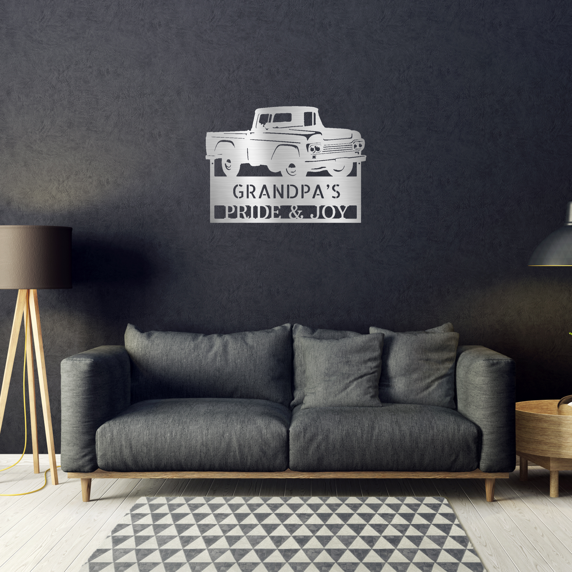 Grandpas Pickup Truck Custom Made Metal Signs - Silver Classic Truck Metal Wall Art Decor | Home Accent Studio