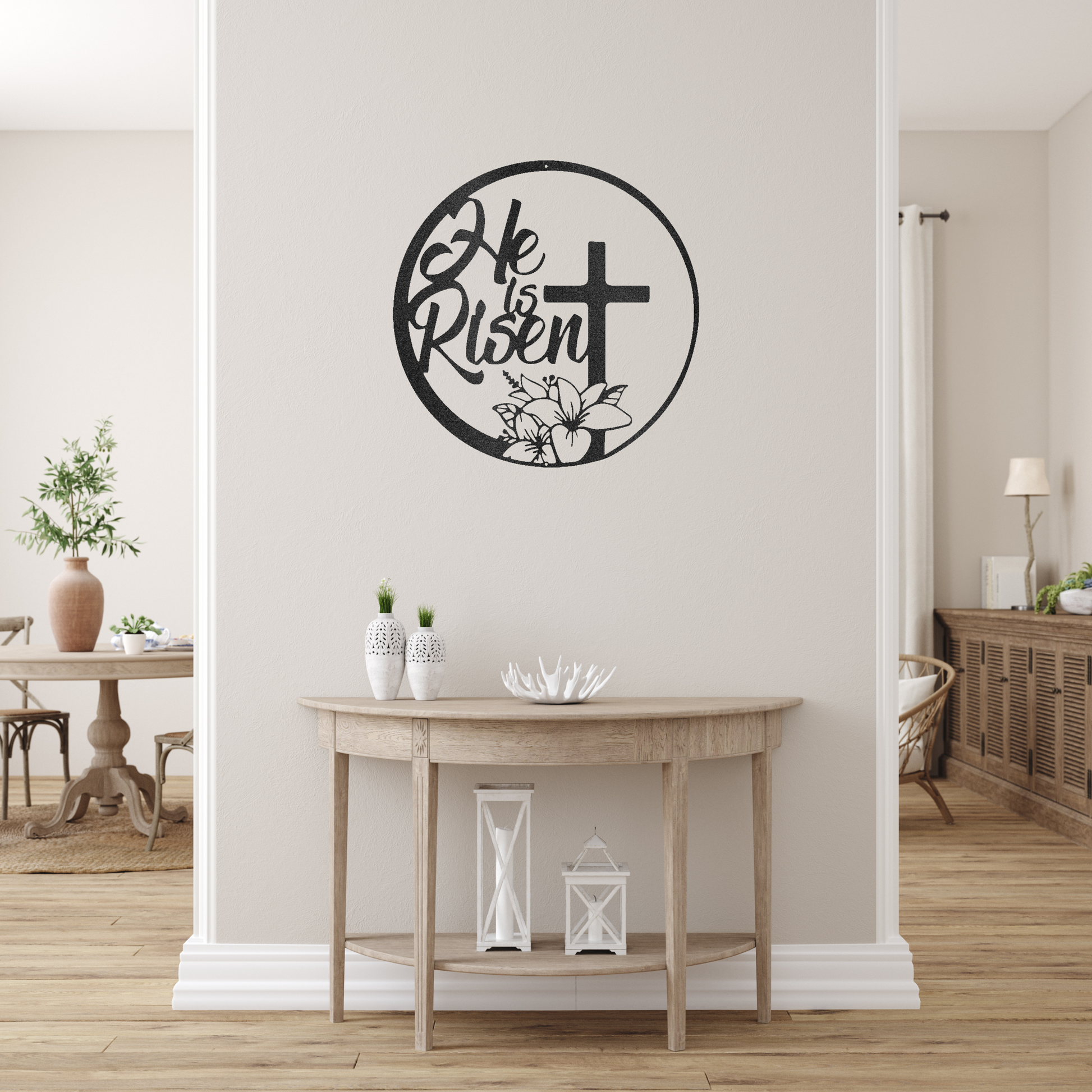 Custom Metal Wall Decor - 'He is Risen' Black Faith Based Christian Metal Wall Art | Home Accent Studio