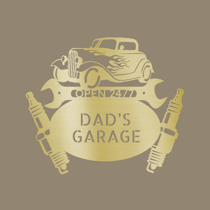 Hot Rod Garage Custom Made Metal Signs - Gold Automotive Metal Wall Art Decor | Home Accent Studio