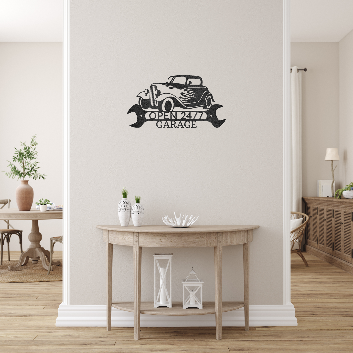 Hot Rod Shop Custom Made Metal Signs - Black Classic Car Metal Wall Art Decor | Home Accent Studio