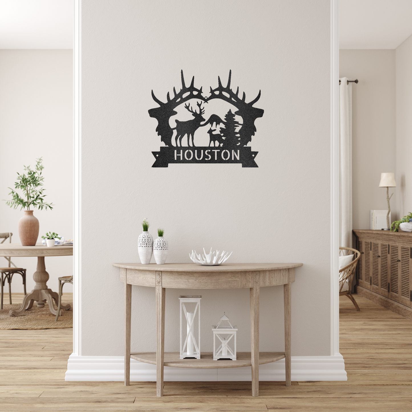 Big Antler Monogram Custom Made Metal Signs - Black Wildlife Metal Wall Art Decor | Home Accent Studio