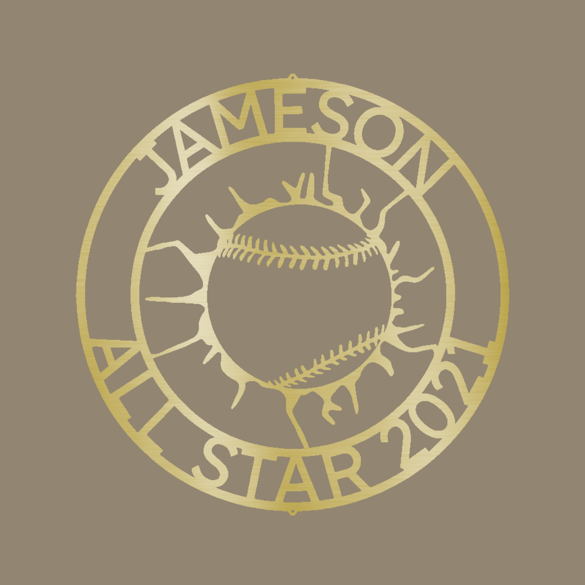 Baseball Wall Monogram Custom Made Metal Signs - Gold Baseball Metal Wall Art Decor | Home Accent Studio