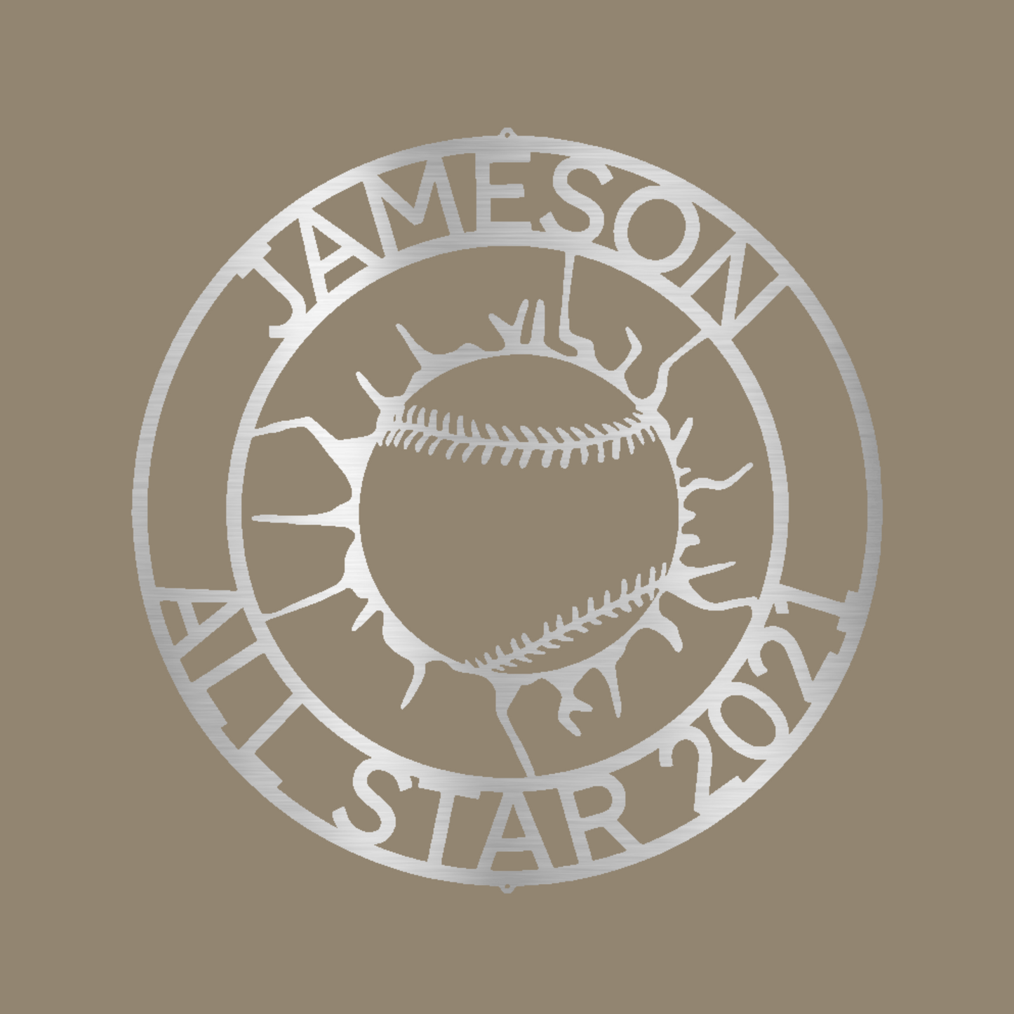 Baseball Wall Monogram Custom Made Metal Signs - Silver Baseball Metal Wall Art Decor | Home Accent Studio