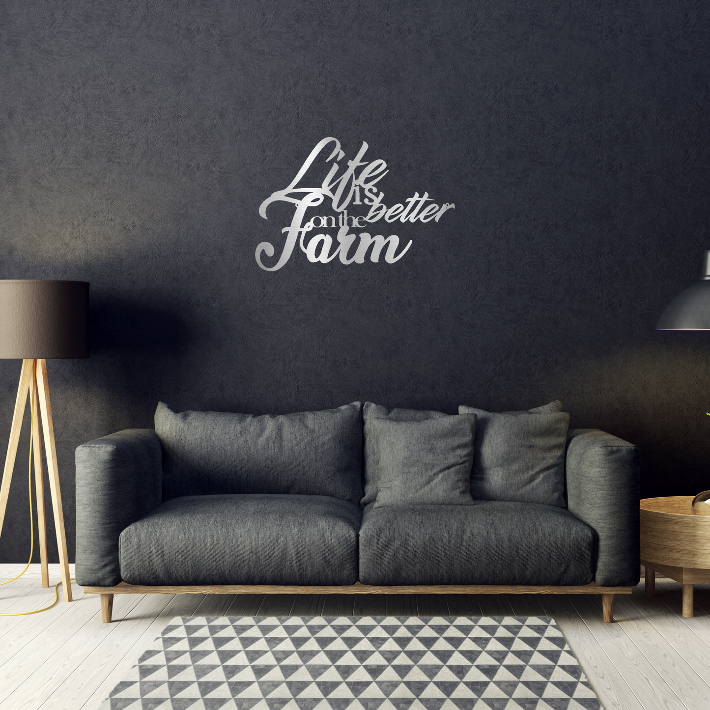 Better on the Farm Quote Custom Made Metal Signs - Script Silver Metal Wall Art Decor | Home Accent Studio