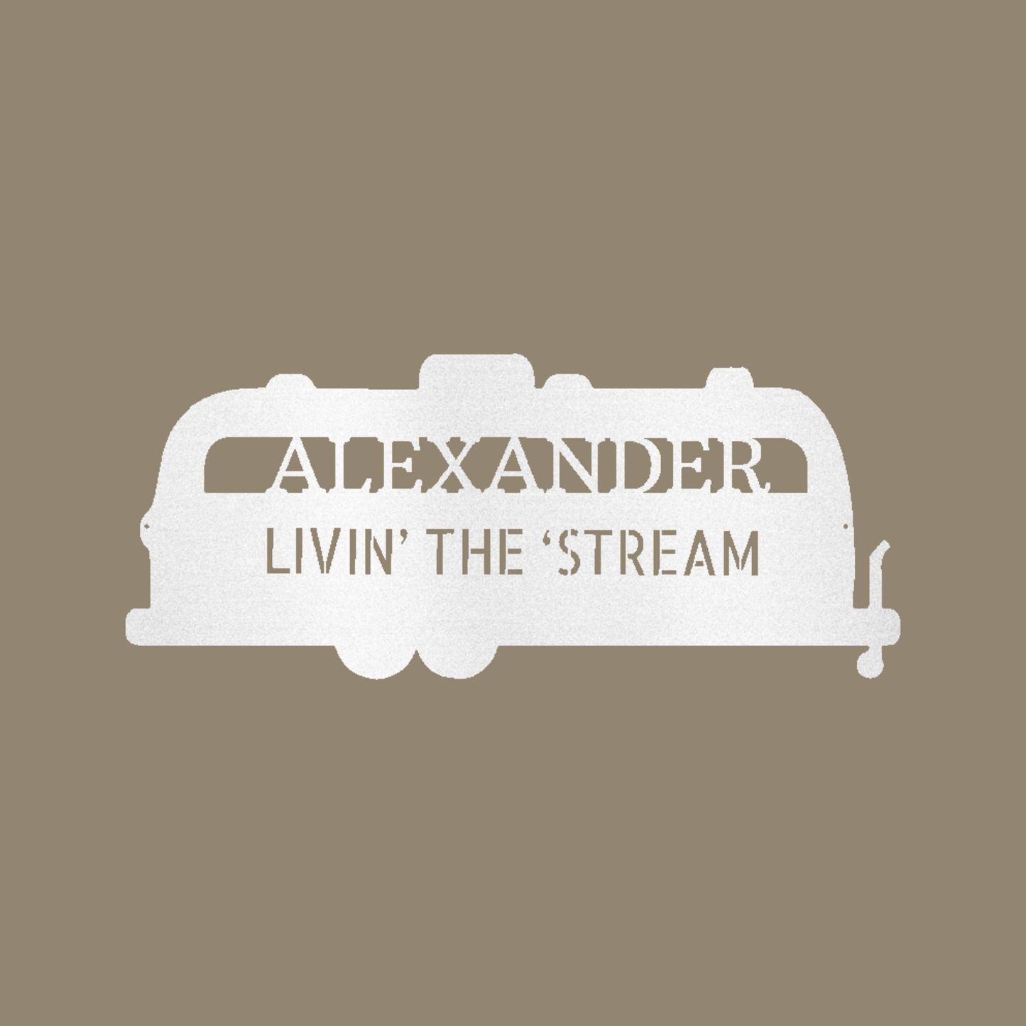 Airstream Monogram Custom Made Metal Signs - White RV Travelers Metal Wall Art Decor | Home Accent Studio