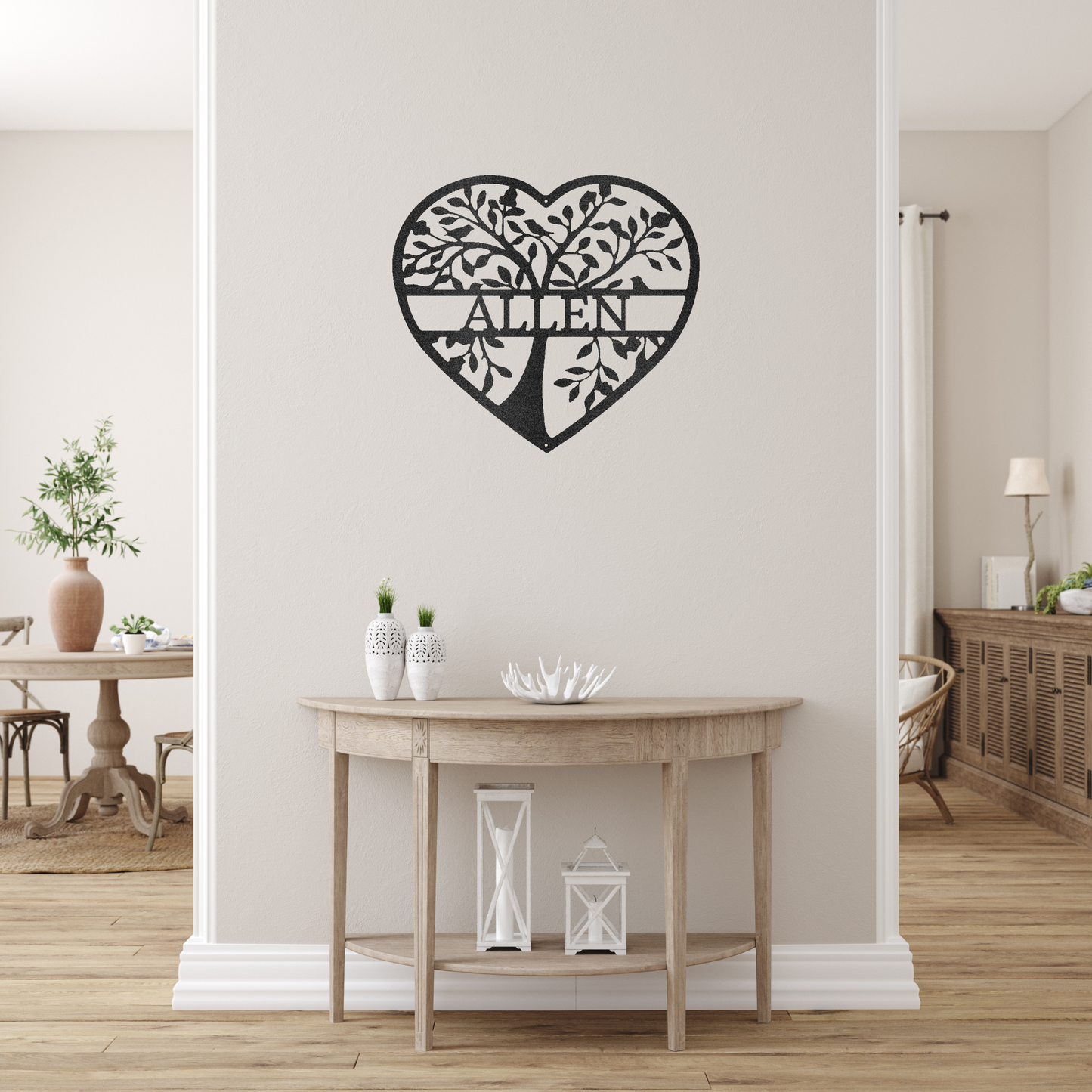 Loving Family Tree Of Life Black Monogram | Tree of Heaven | Personalized Tree Drawing | Home Accent Studio