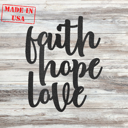 Faith Hope Love Script Custom Made Metal Signs - Christian Wall Art Decor | Home Accent Studio