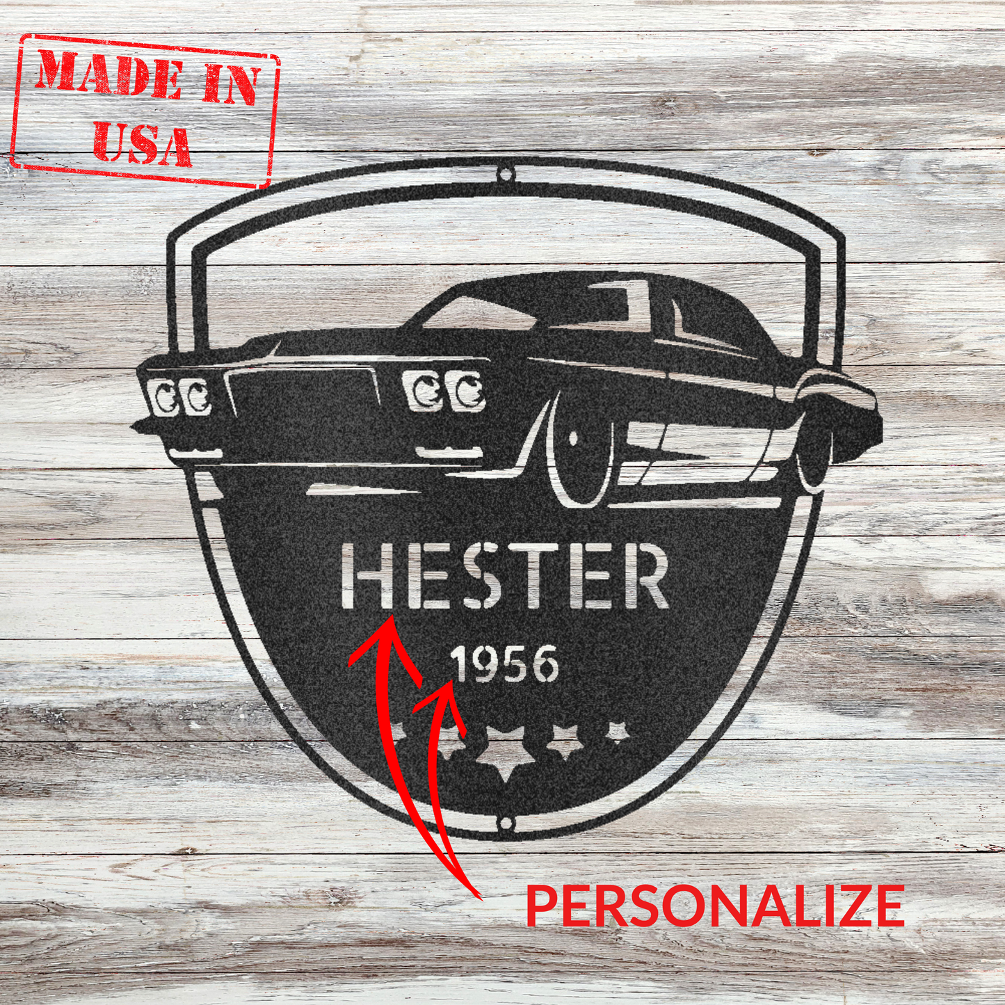 Personalized Classic Car Metal Wall Decor - 'Restoration Master' Monogram | Home Accent Studio