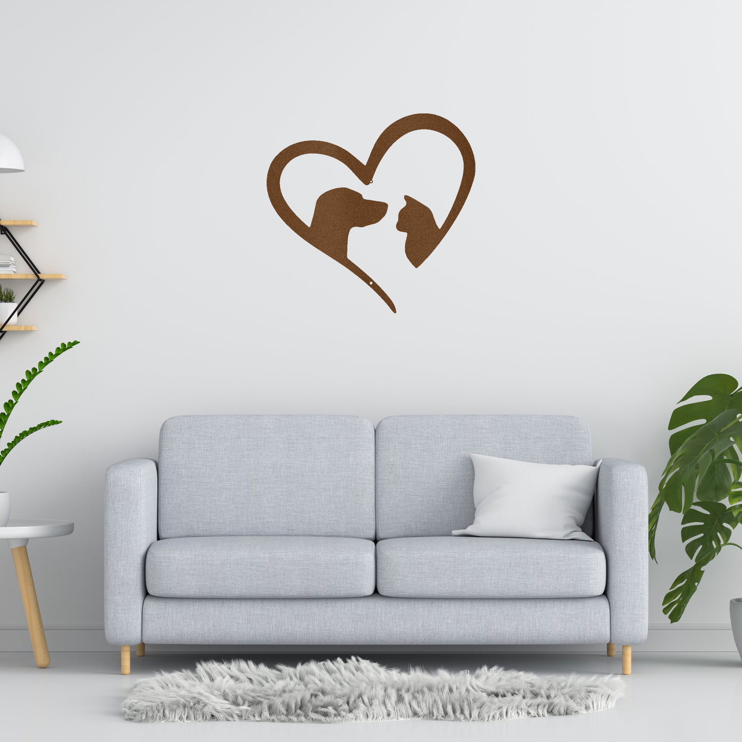 Pet Love Catdog Heart Sign| Heart Drawing With Dog Outline and Cat Outline Copper Wall Art | Home Accent Studio