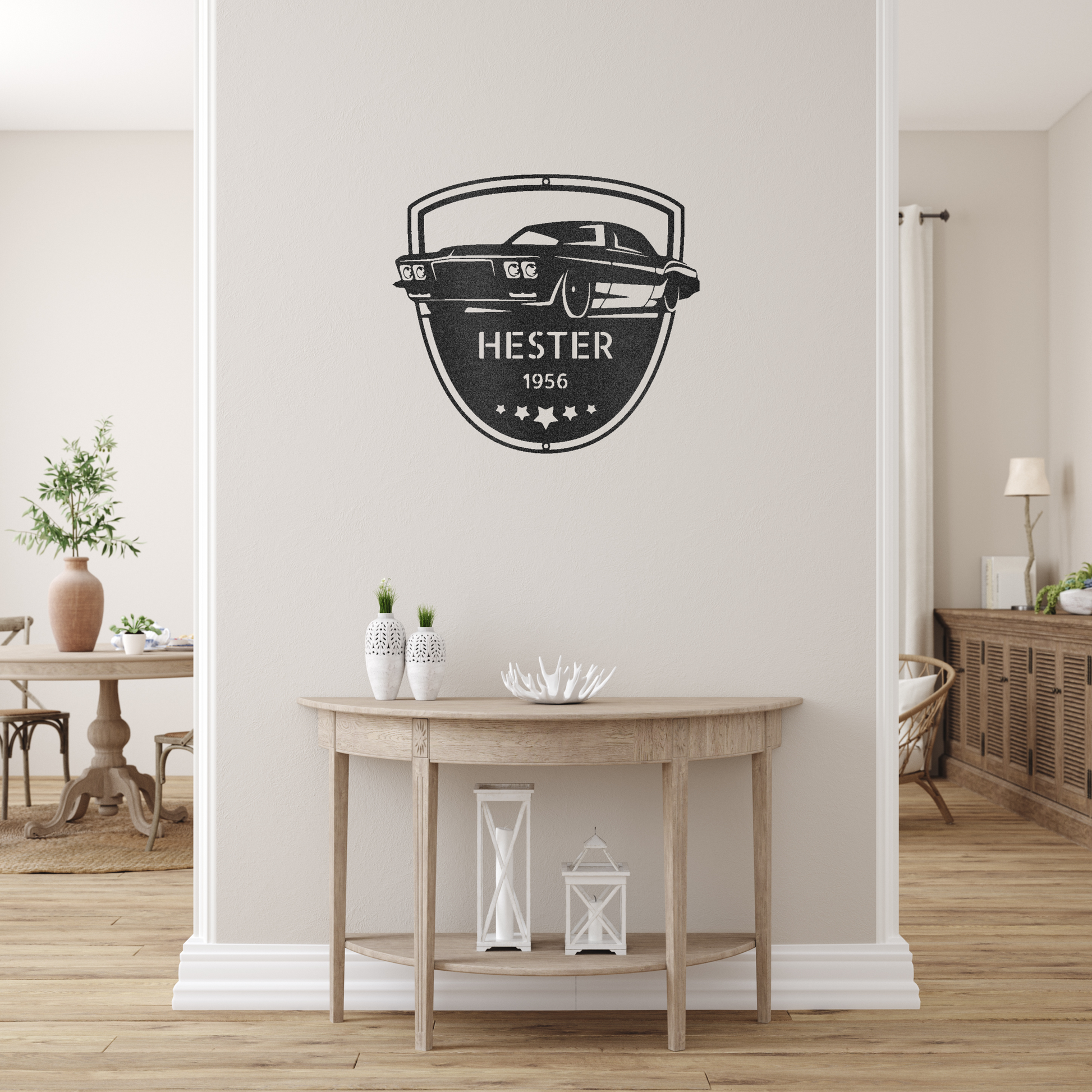 Personalized Classic Car Metal Wall Decor - 'Restoration Master' Black Monogram | Home Accent Studio