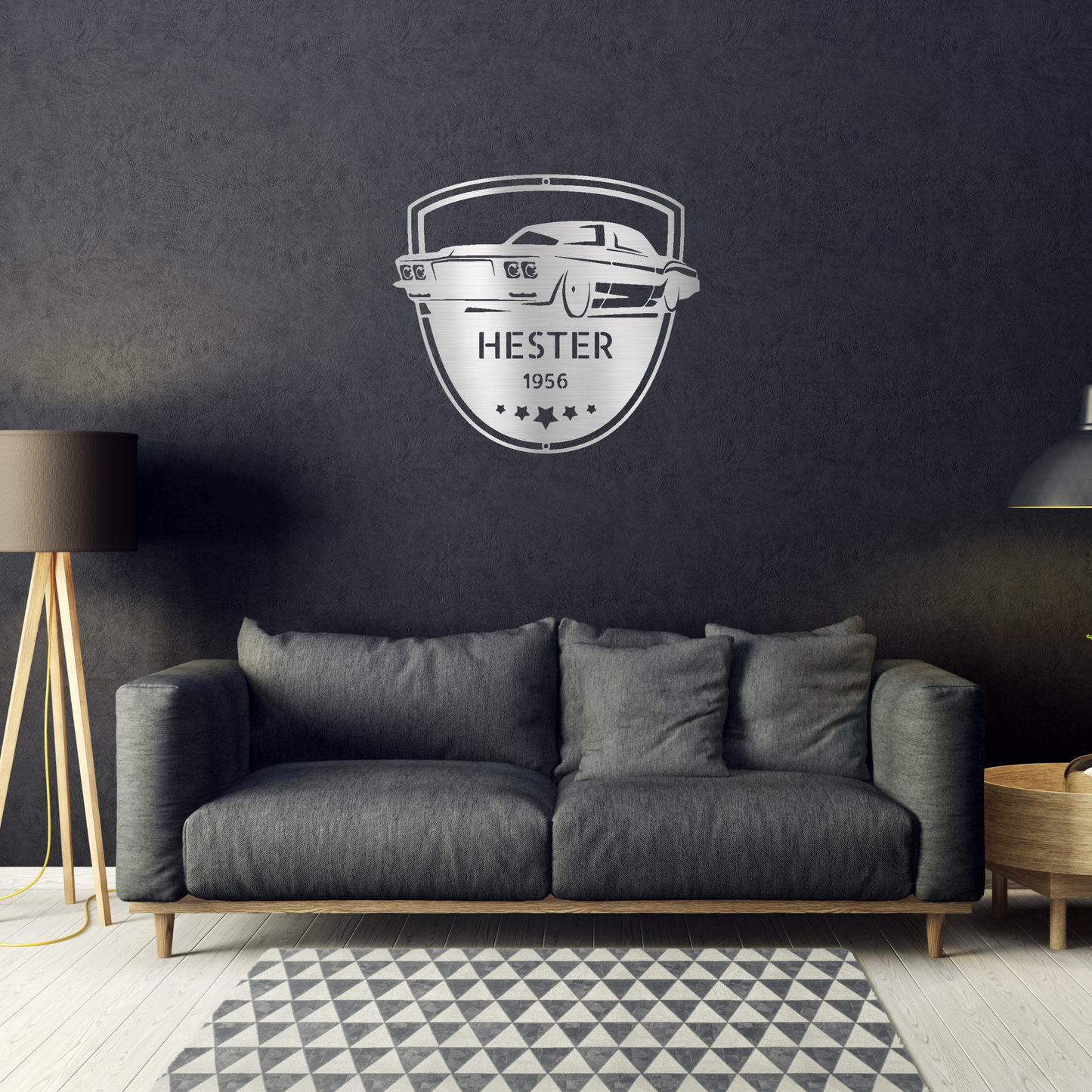 Personalized Classic Car Metal Wall Decor - 'Restoration Master' Silver Monogram | Home Accent Studio