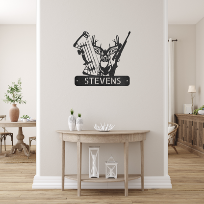 Deer Hunter Monogram Custom Made Metal Signs - Wildlife Black Metal Wall Art Decor | Home Accent Studio